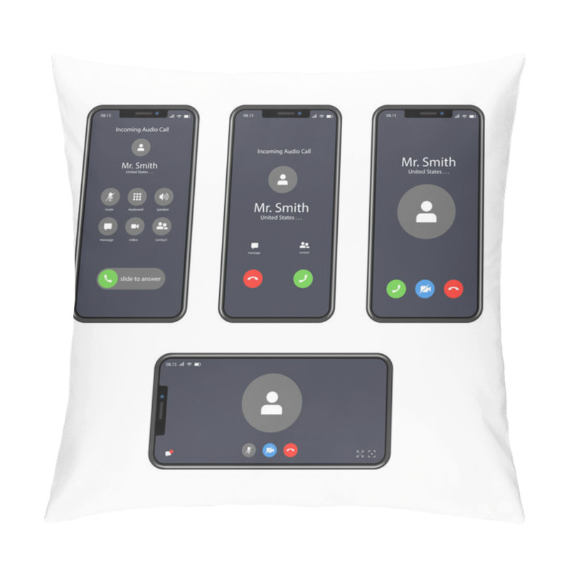 Personality  Vector Illustration Of A Smart Phone Call Interface Screen. Suitable For Design Elements From The Layout Design Concept Of Video Calls. Smart Phone User Interface Concept For Video Calling. Pillow Covers