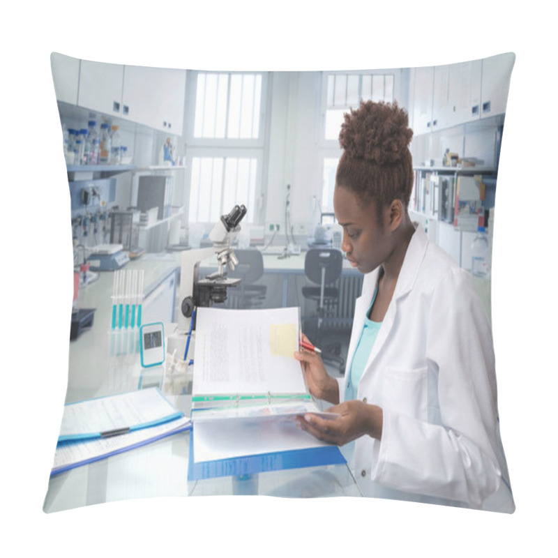 Personality  African Scientist, Medical Worker Or Tech In Modern Laboratory Pillow Covers