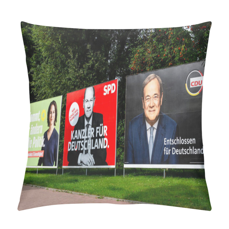 Personality  Soest, Germany - September 12, 2021: Election Campaign Posters Of German Political Parties Pillow Covers