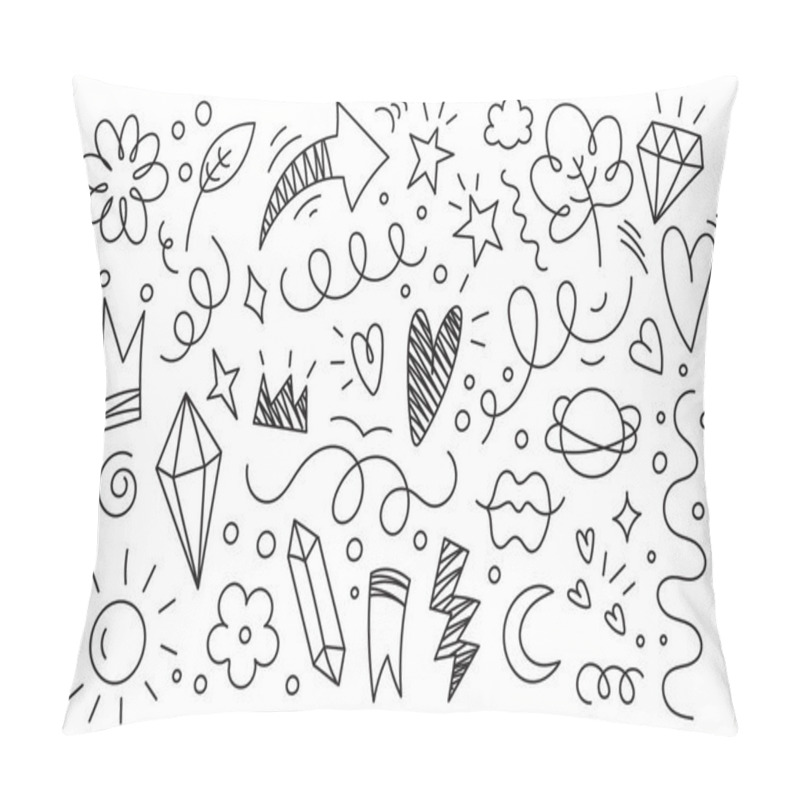 Personality  A Set Of Doodle Abstract Elements. Hand-drawn Lines, Hearts, Flowers And Leaves. Isolated On A White Background. Pillow Covers