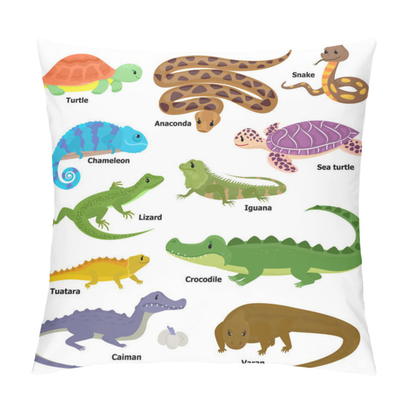 Personality  Reptile Vector Animal Reptilian Character Lizard Turtle Iguana And Chameleon Pet Illustration Set Of Crocodile Varan Dragon Isolated On White Background Pillow Covers