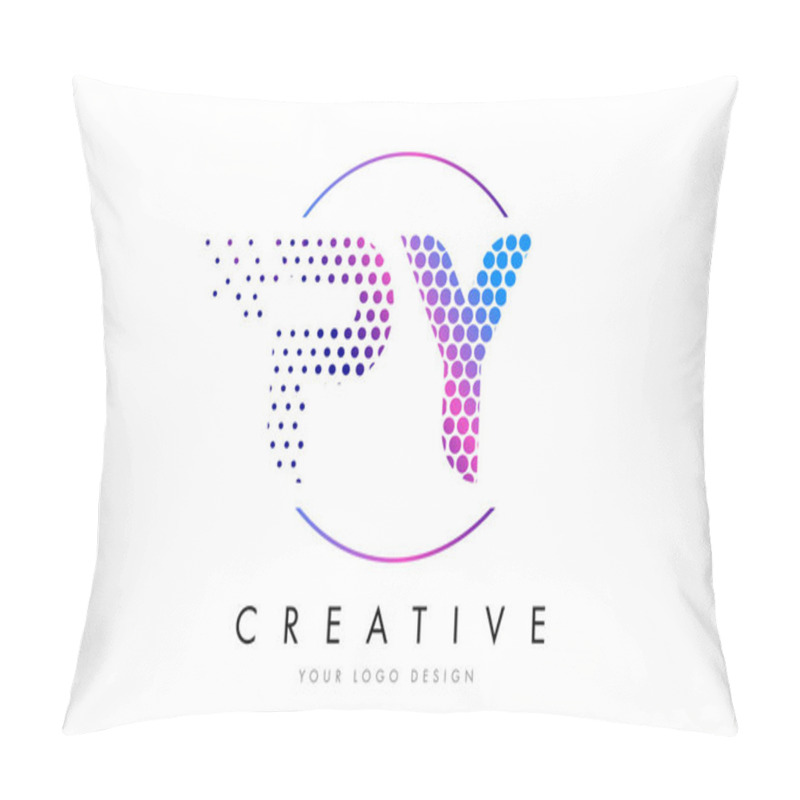 Personality  PY P Y Pink Magenta Dotted Bubble Letter Logo Design Vector Pillow Covers