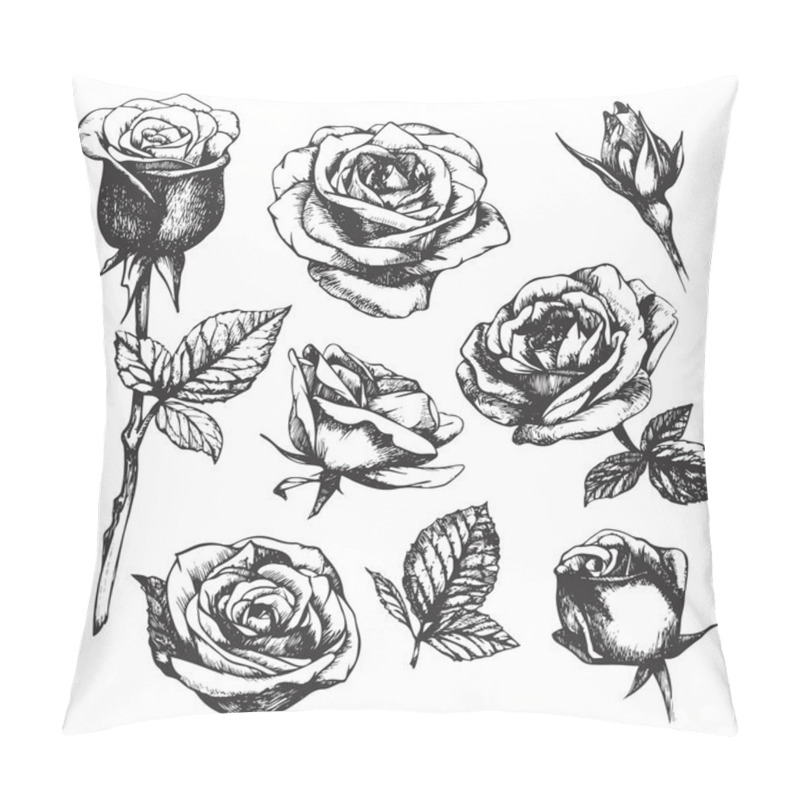 Personality  Detailed Hand-drawn Roses. Pillow Covers