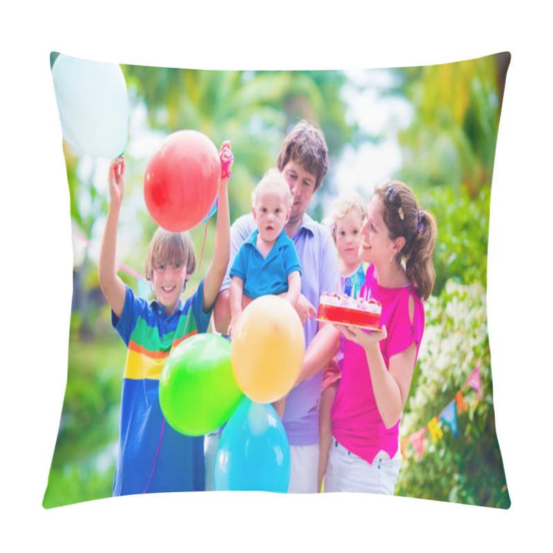 Personality  Family With Kids At Birthday Party Pillow Covers