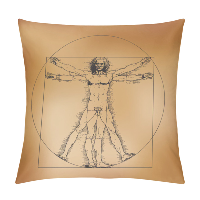 Personality  Vitruvian Man With Crosshatching And Sepia Tones Pillow Covers