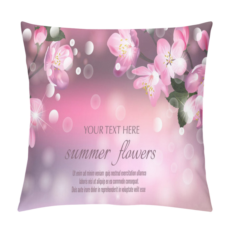 Personality  Template For Invitation, Sales, Packaging, Cosmetics, Perfume. Vector Banner With Cherry Blossom. Blossoming Sakura Branch. Space For Text. Pillow Covers