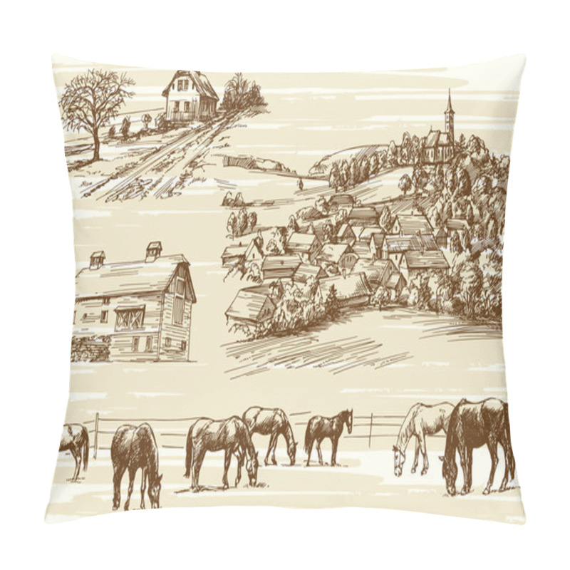 Personality  Farm And Horses - Hand Drawn Set Pillow Covers