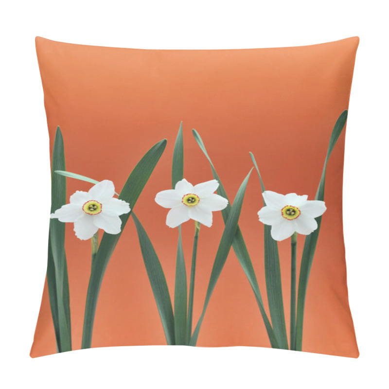 Personality  Daffodils Over Orange Background Pillow Covers