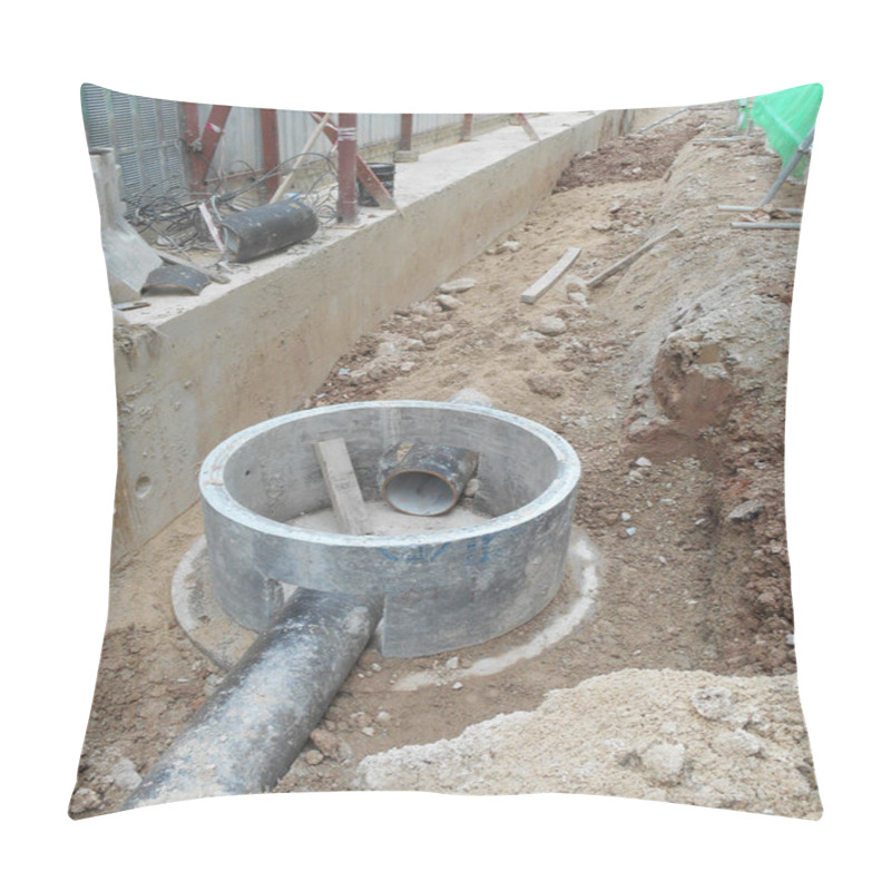 Personality  KUALA LUMPUR, MALAYSIA -JANUARY 31, 2017: Precast Concrete Manhole For Underground Utility Services Under Construction. Normally Used By Electrical And Telephone Provider To Lay Their Cable.  Pillow Covers