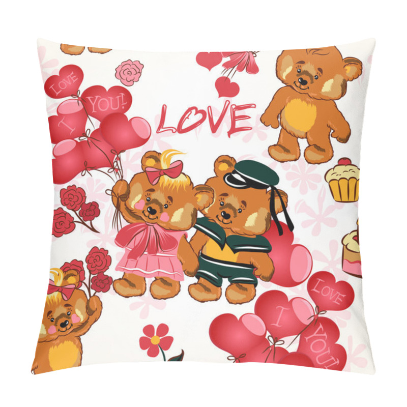 Personality  Childish Seamless Wallpaper Pattern With Red Hearts And Toy Bear Pillow Covers