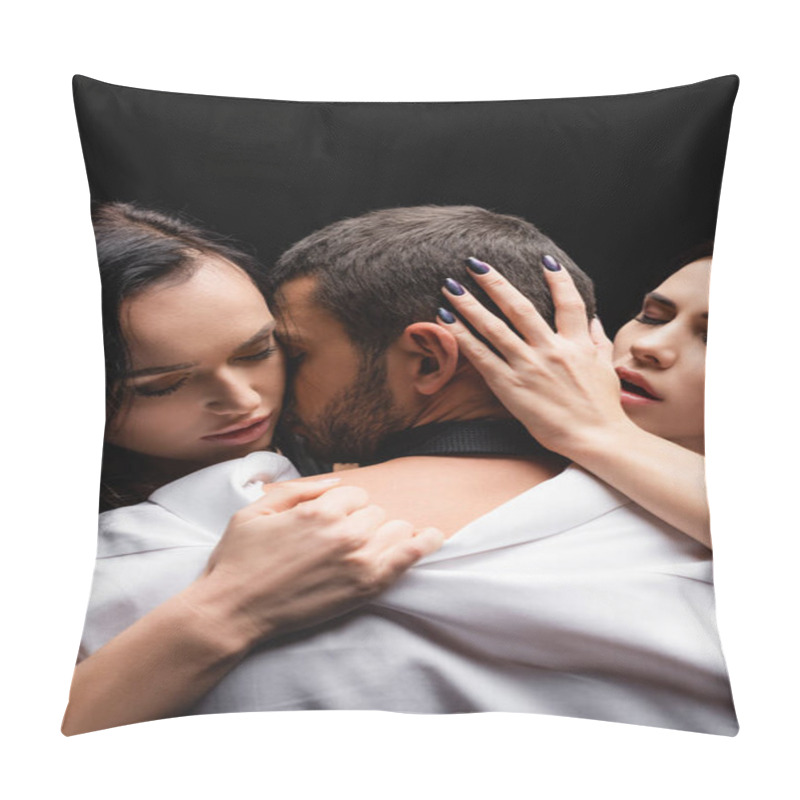 Personality  Seductive Women Undressing Young Businessman Isolated On Black Pillow Covers