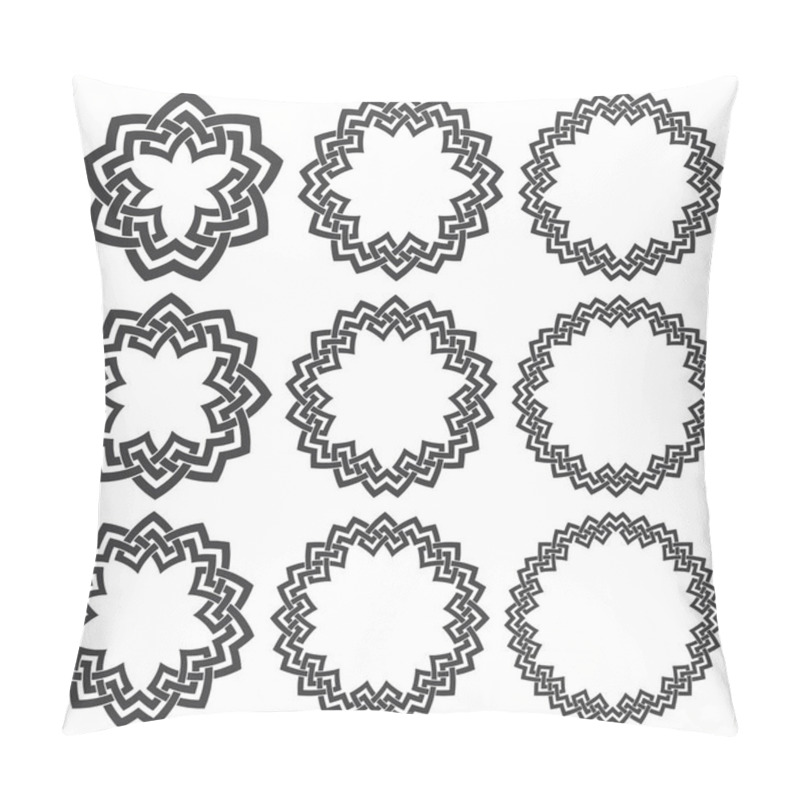 Personality  Set Of Round Frames. Nine Decorative Elements For Logo Design With Stripes Braiding Borders. Black Lines On White Background. Pillow Covers