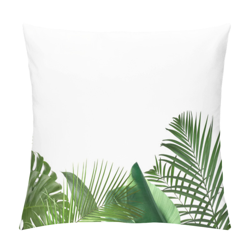 Personality  Set Of Different Lush Tropical Leaves On White Background Pillow Covers