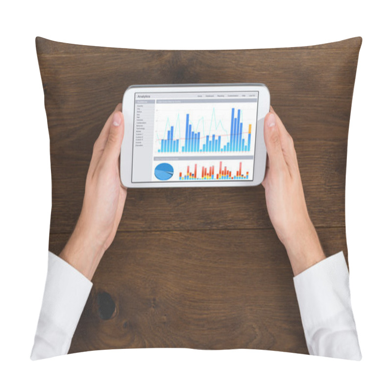 Personality  Businessperson With Mobile Phone Showing Graph Pillow Covers