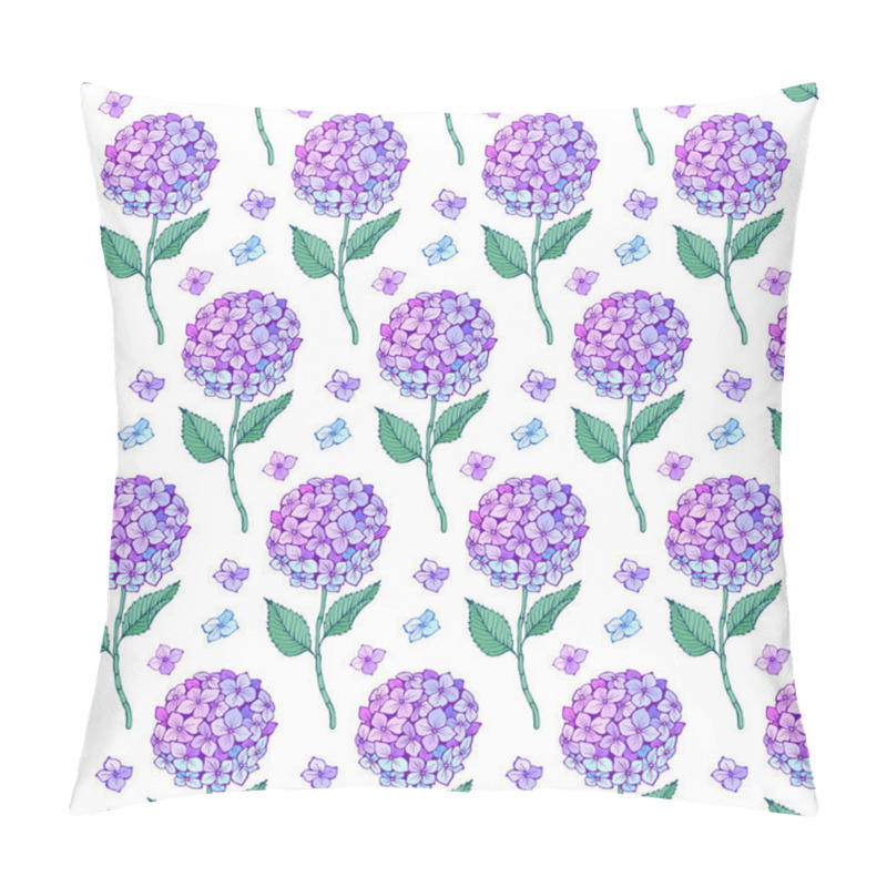 Personality  Hydrangea Flower Seamless Pattern. Purple Violet Petals, Stem And Leaves On White. Vector Illustration. Texture For Print, Fabric, Textile, Wallpaper. Pillow Covers