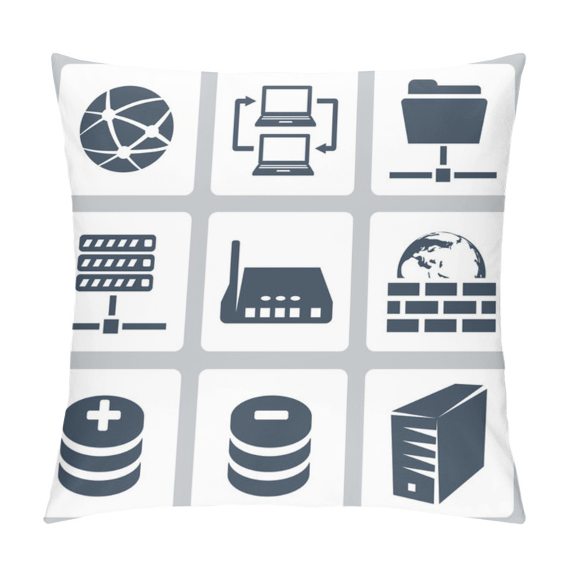 Personality  Vector Isolated Computer Network Icons Set Pillow Covers