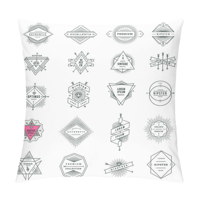 Personality  Vector Set Of Hipster Line Signs And Emblems With Sunburst Pillow Covers