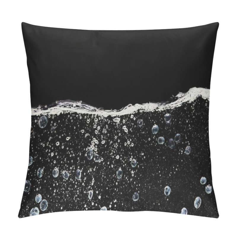 Personality  Ripe Blueberries Deep In Water With Bubbles Isolated On Black Pillow Covers