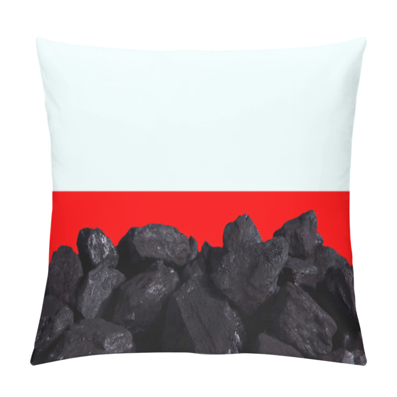 Personality  Close-up Shot Of Pile Of Coal On Red Background Pillow Covers