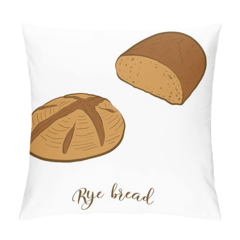 Personality  Colored Drawing Of Rye Bread Bread. Vector Illustration Of Leavened Food, Usually Known In Europe, America, Israel. Colored Bread Sketches. Pillow Covers