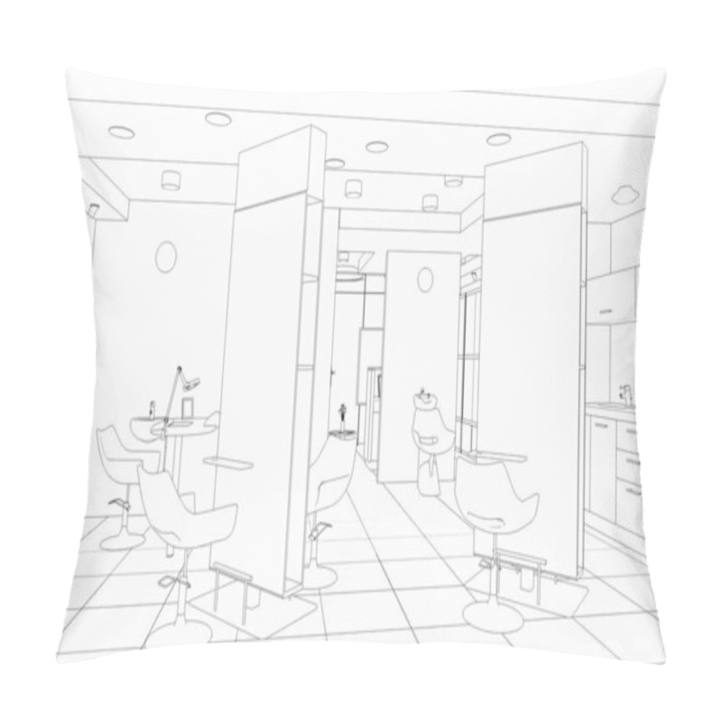 Personality  Interior Contour Visualization, 3D Illustration, Sketch, Outline Pillow Covers