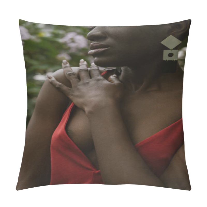 Personality  Fashionable Tender African American Woman Posing In Red Dress Pillow Covers