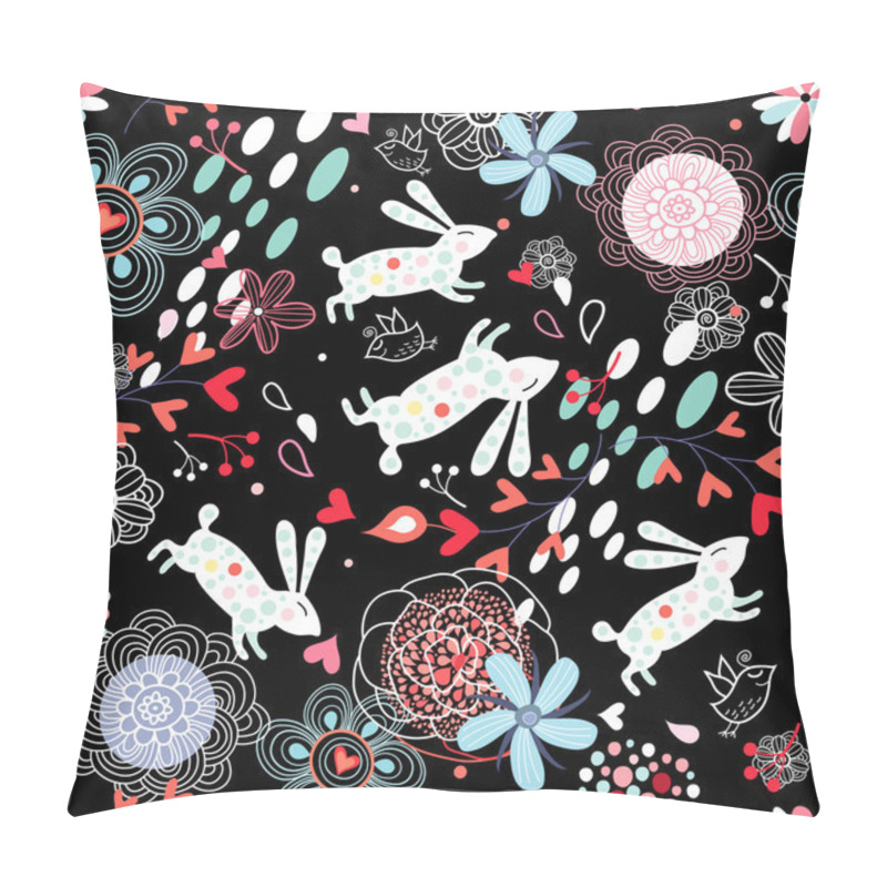 Personality  Floral Design With Rabbits Pillow Covers