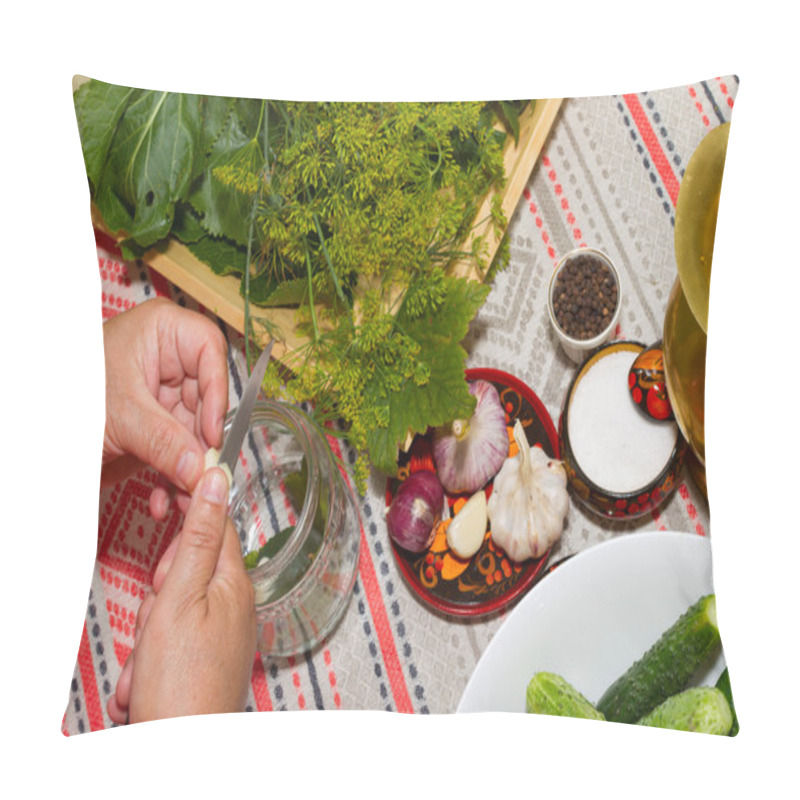 Personality  Pickling Cucumbers, Pickling - Hands Close-up, Cucumber, Herbs,  Pillow Covers