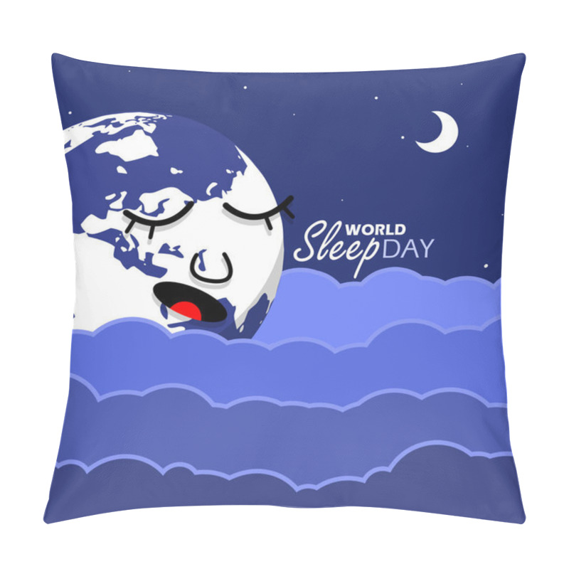 Personality  World Sleep Day Event Banner. Illustration Of The Earth Sleeping Above The Clouds At Night, With Bold Text On Dark Blue Background To Celebrate On March Pillow Covers