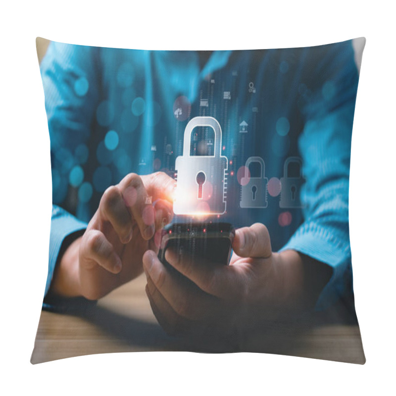 Personality  Cyber Security Concept, Lock Icon And Internet Network Security Technology. Screen Padlock And Encryption, Develop Software Of Data Protection Reduce The Vulnerability In Their Network, Technology Pillow Covers