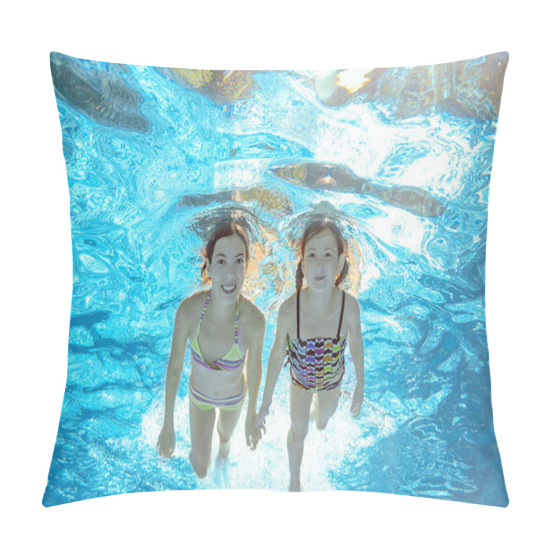 Personality  Children Swim In Pool Underwater, Happy Active Girls Have Fun In Water, Kids Sport On Family Vacation Pillow Covers