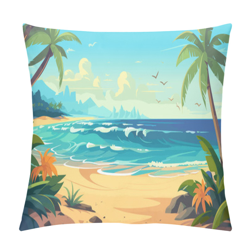 Personality  Tropical Fantasy Beach Summer Background, Vector Illustration Pillow Covers