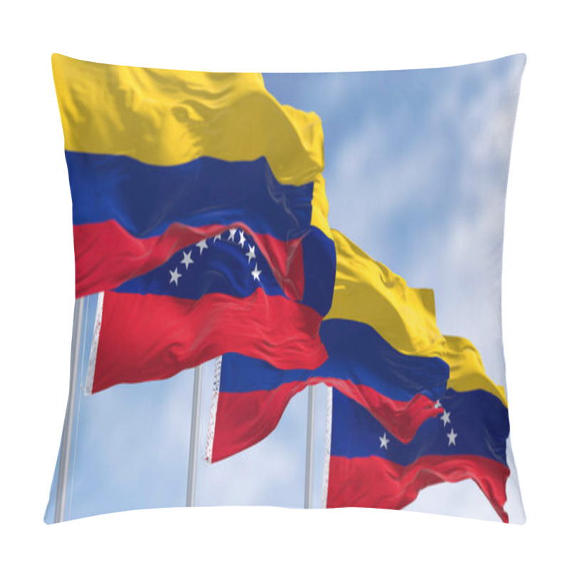 Personality  National Flags Of Colombia And Venezuela Waving In The Wind On A Clear Day. South American Countries. 3d Illustration Render. Selective Focus. Waving Fabric Pillow Covers