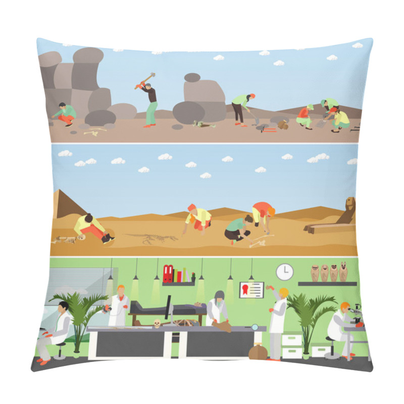 Personality  Vector Set Of Banners With Archaeological Excavation And Laboratory Concept Pillow Covers