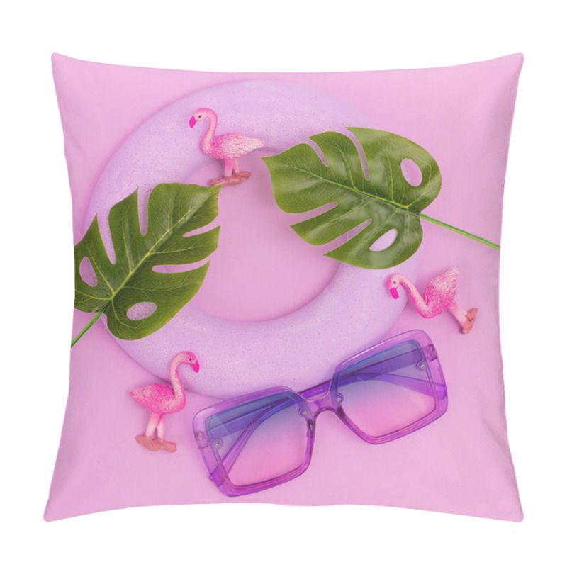 Personality   Violet Sunglasses In Tropical Composition. Minimal Fashion Flat Pillow Covers