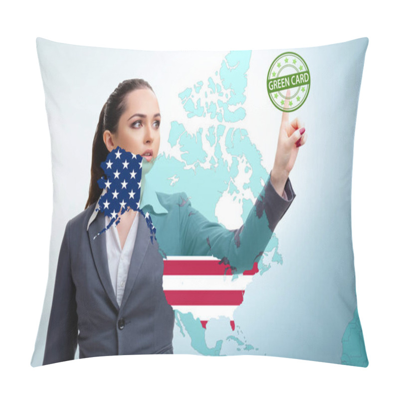 Personality  Concept Of Immigration To USA With Virtual Button Pressing Pillow Covers