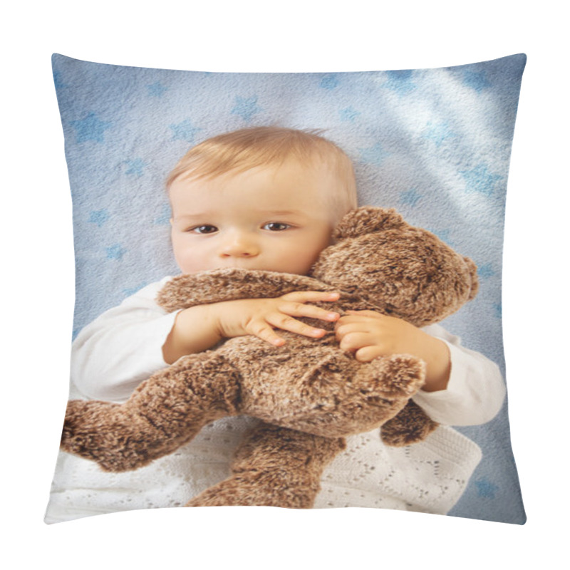 Personality  One Year Old Baby Holding A Teddy Bear Pillow Covers