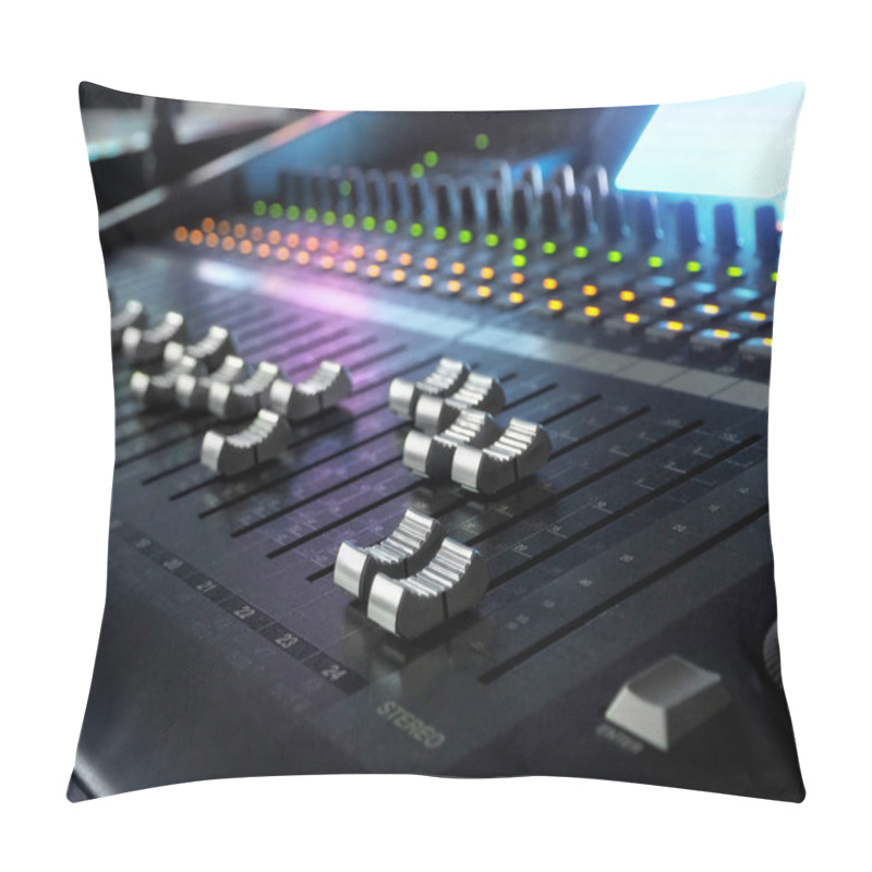 Personality  Sound Recording Studio Mixing Desk Closeup. Mixer Control Panel Pillow Covers