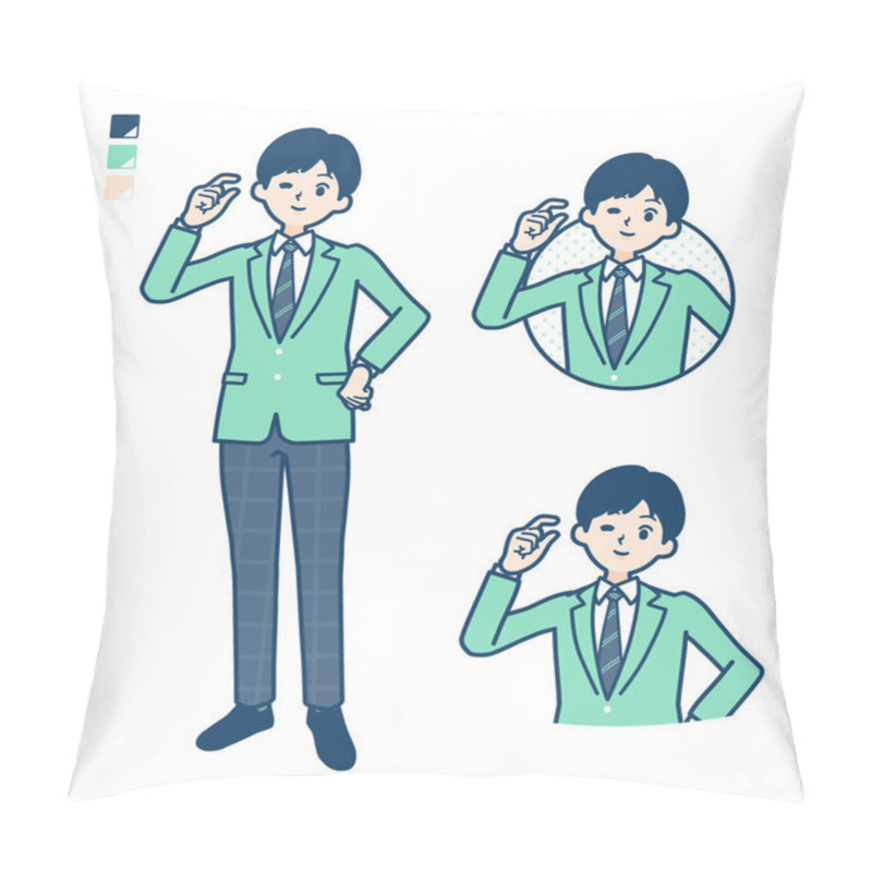 Personality  A Student Boy In A Green Blazer With Just A Bit Hand Sign Images Pillow Covers