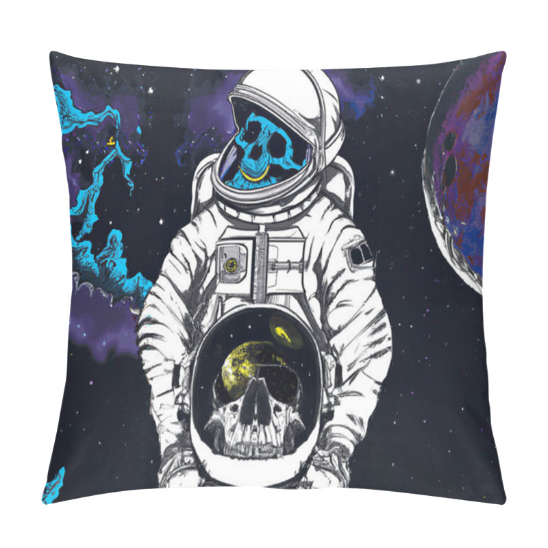 Personality  Skulls In Astronaut Suits In Space. Drawing Made Via Dall E AI Software. Pillow Covers