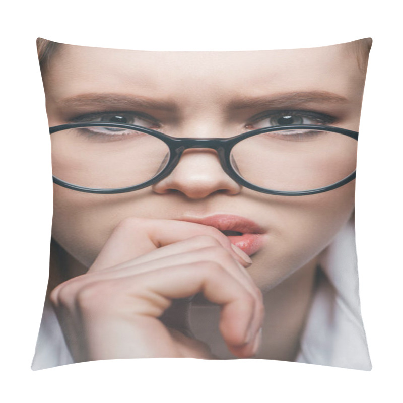 Personality  Blonde Businesswoman With Eyeglasses Pillow Covers