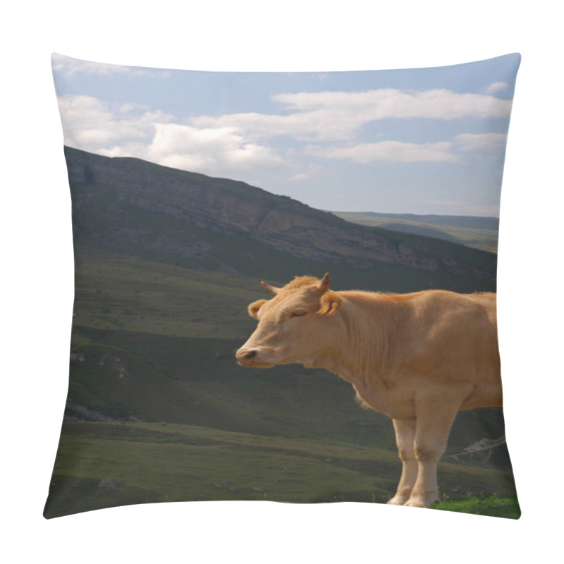 Personality  Cow Grazing In The Mountains Pillow Covers