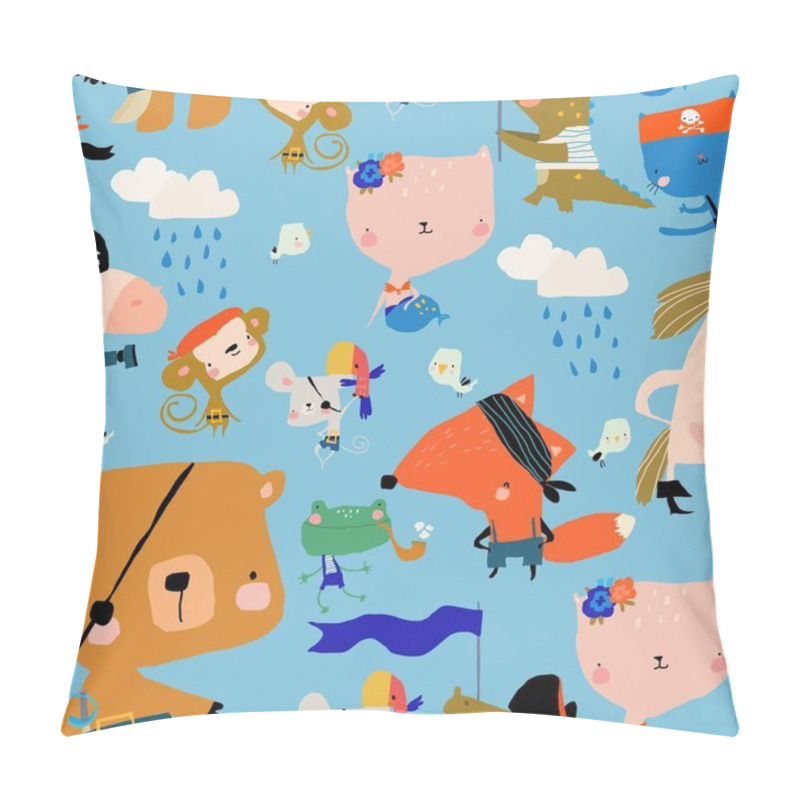 Personality  Samless Pattern With Cartoon Animals Celebrating Pirate Party Pillow Covers