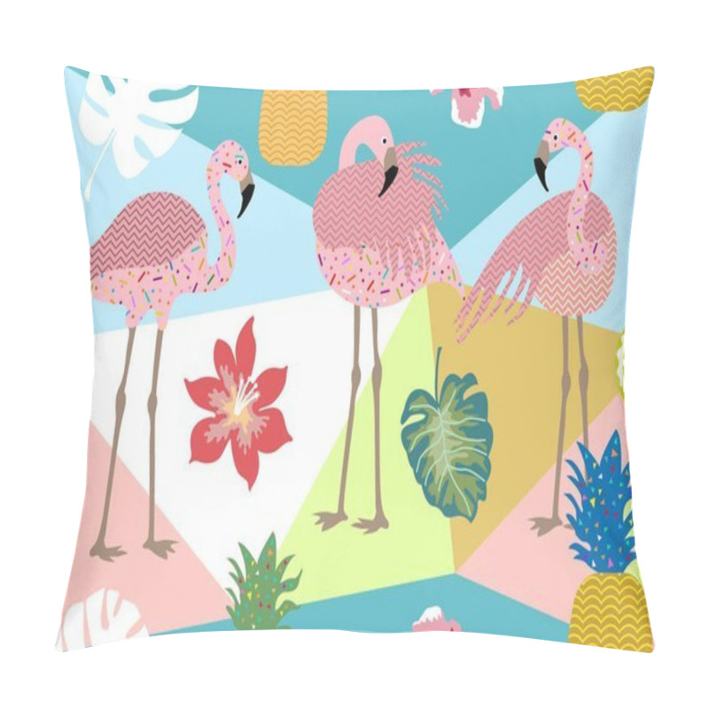 Personality  Seamless Vector Border Pith Flamingos, Flowers And Palm Leaves. Pillow Covers