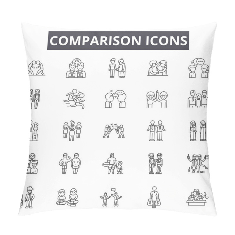 Personality  Comparison Line Icons, Signs Set, Vector. Comparison Outline Concept, Illustration: Comparison,compare,isolated,scale,balance Pillow Covers