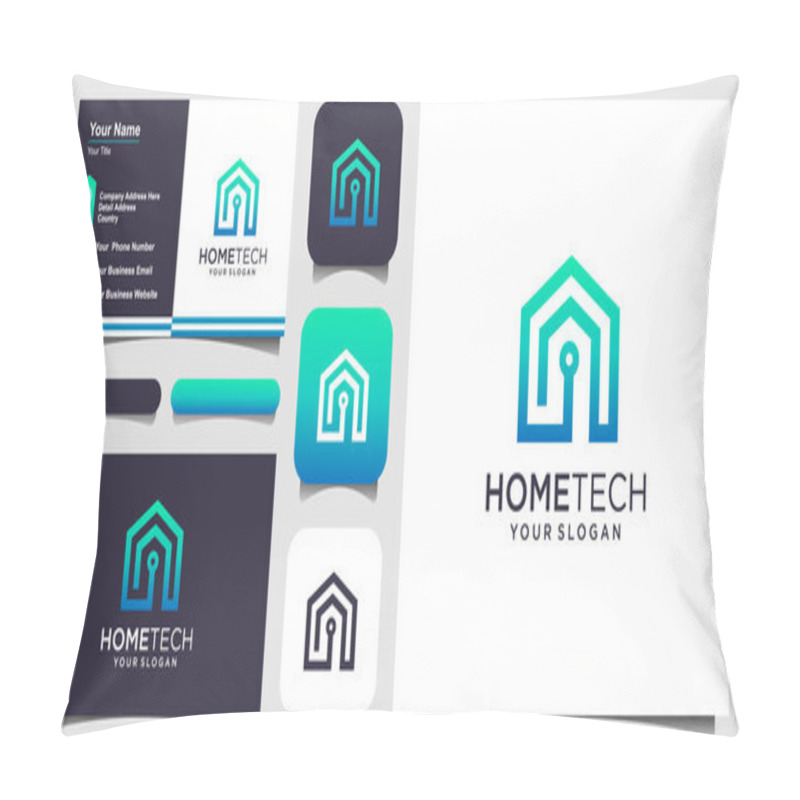 Personality  Smart Home Tech With Line Art Style Logo And Business Card Design Pillow Covers