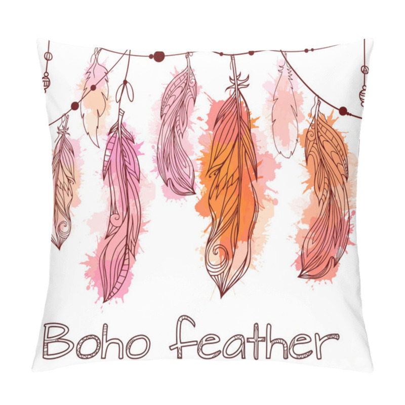 Personality  Card With Hanging Hand Drawn Feathers   Pillow Covers