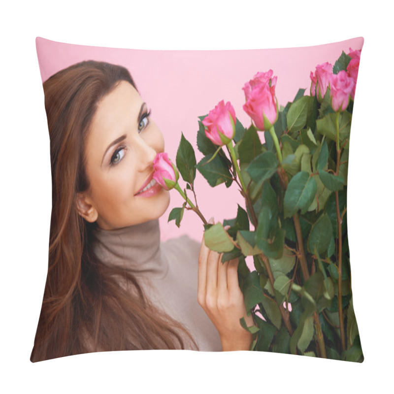 Personality  Beautiful Woman Smelling A Rose Pillow Covers