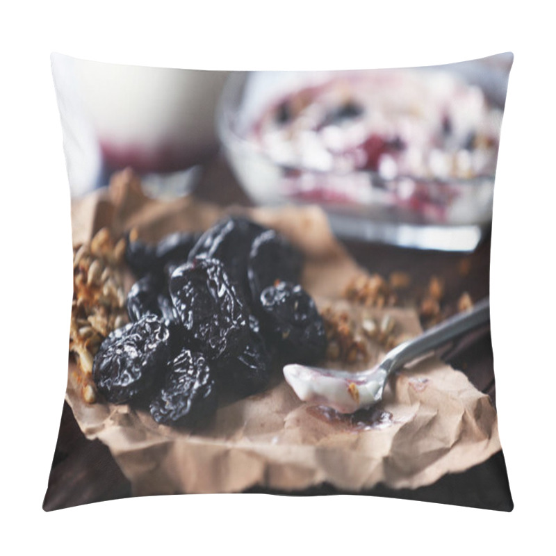 Personality  Dried Prunes With Spoon Of Yogurt  Pillow Covers