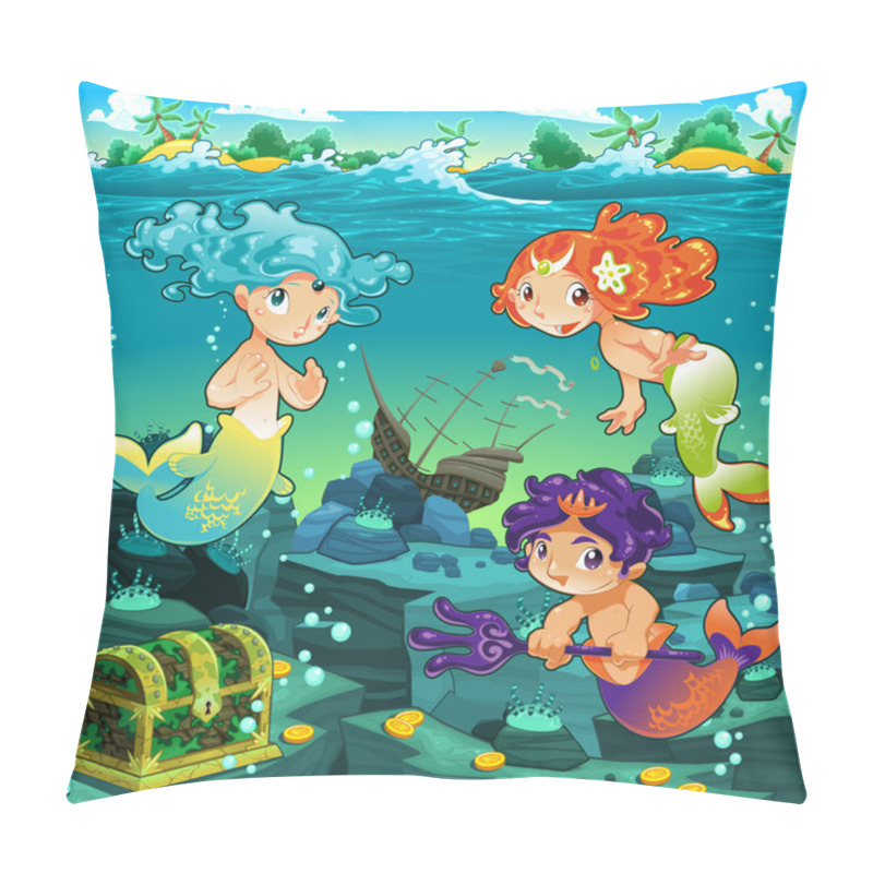 Personality  Seascape With Mermaids And Triton. Pillow Covers